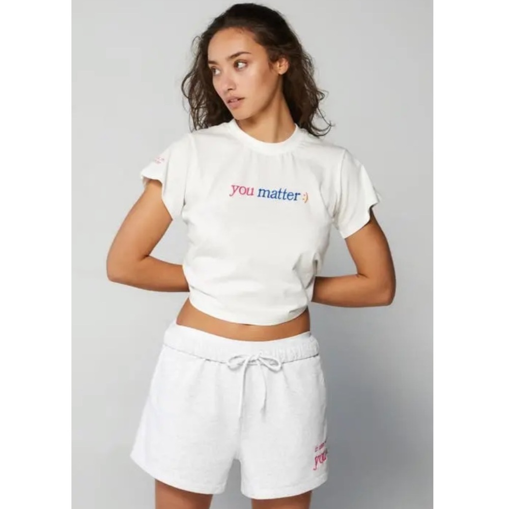 The Mayfair Group You Matter White Graphic Crop Tee - Women